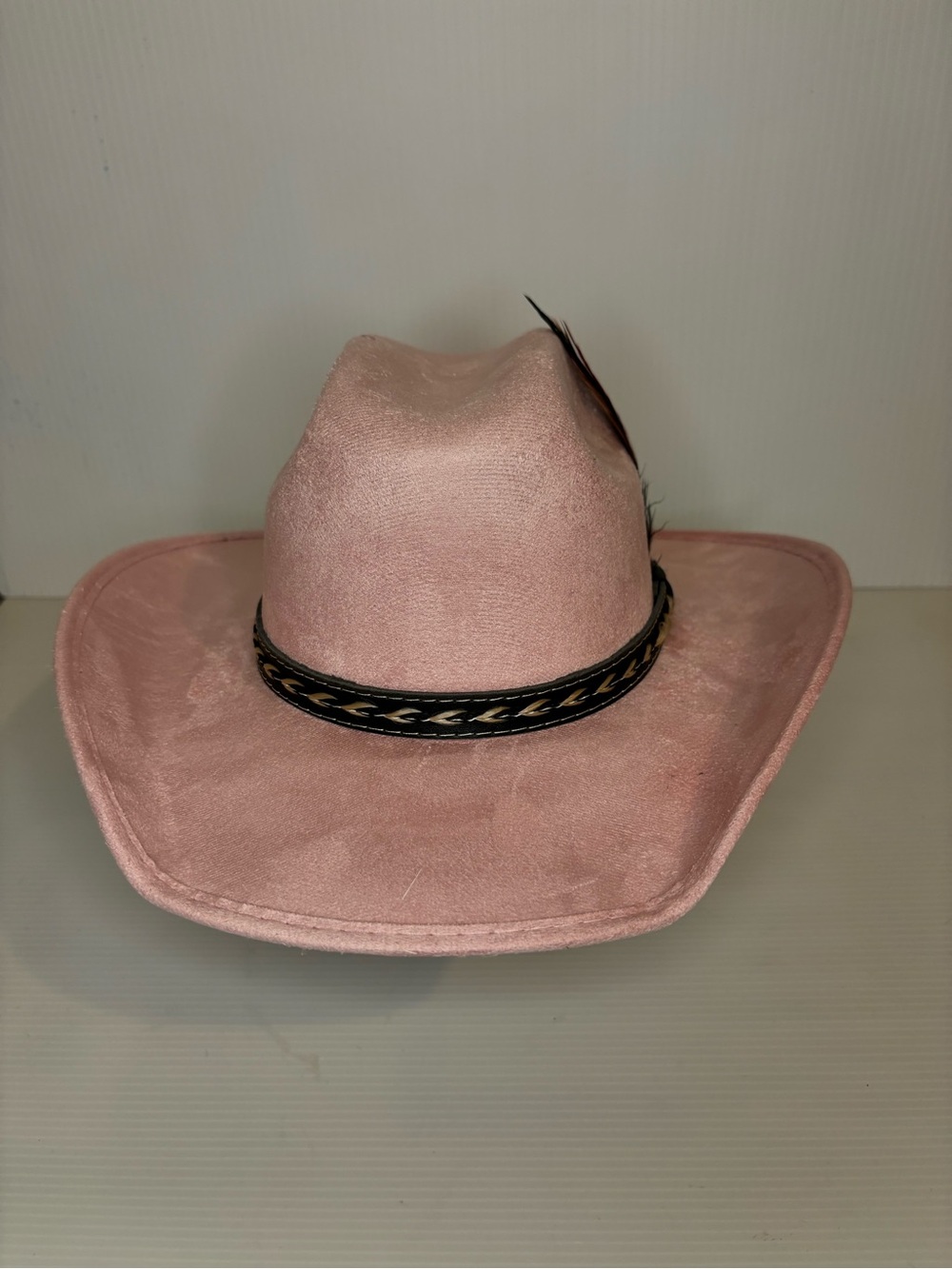 Kids Pink Felt Western-Style Hat with Braided Band